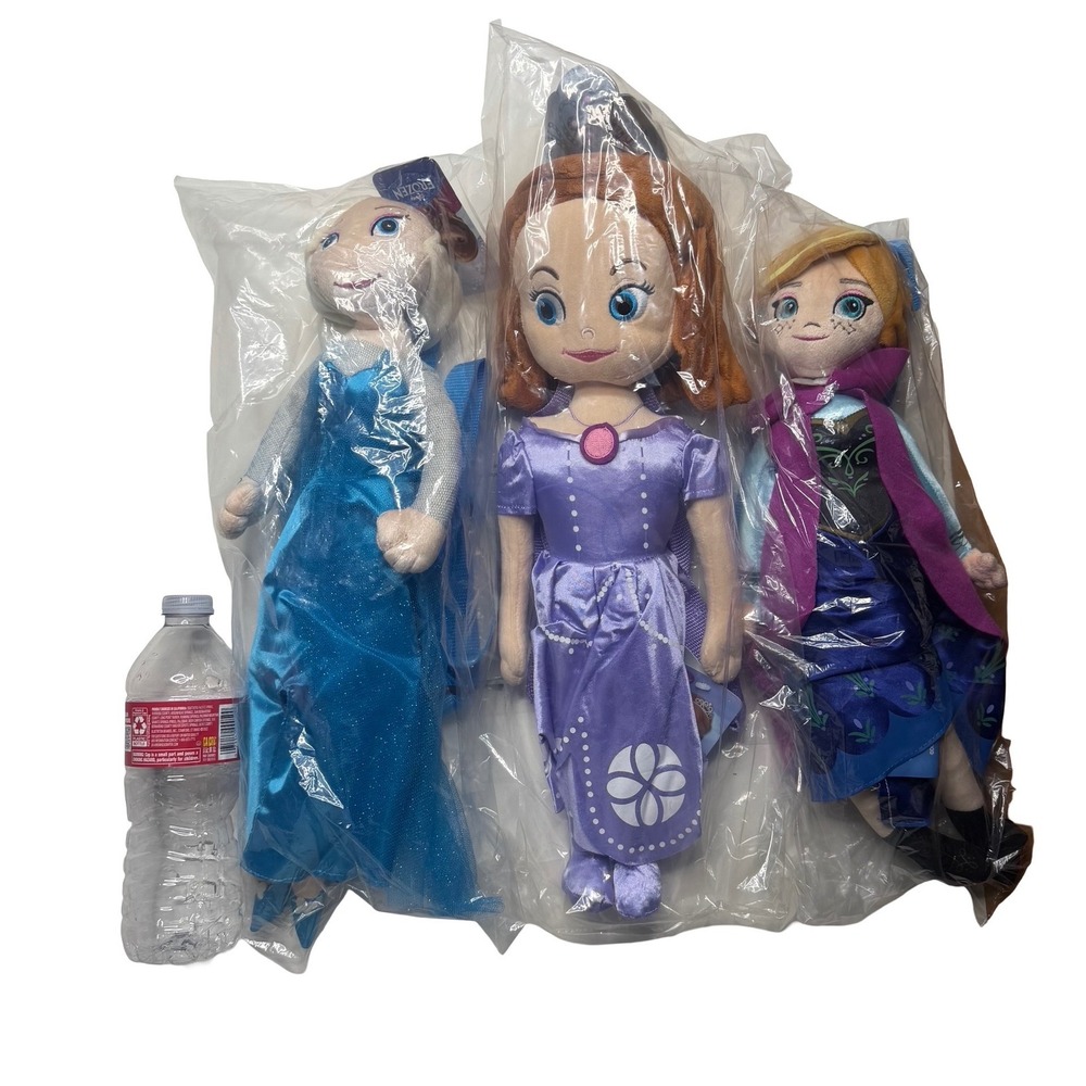 Lot of 3 Disney plush doll backpacks - Frozen Elsa & Anna + Sophia the First
